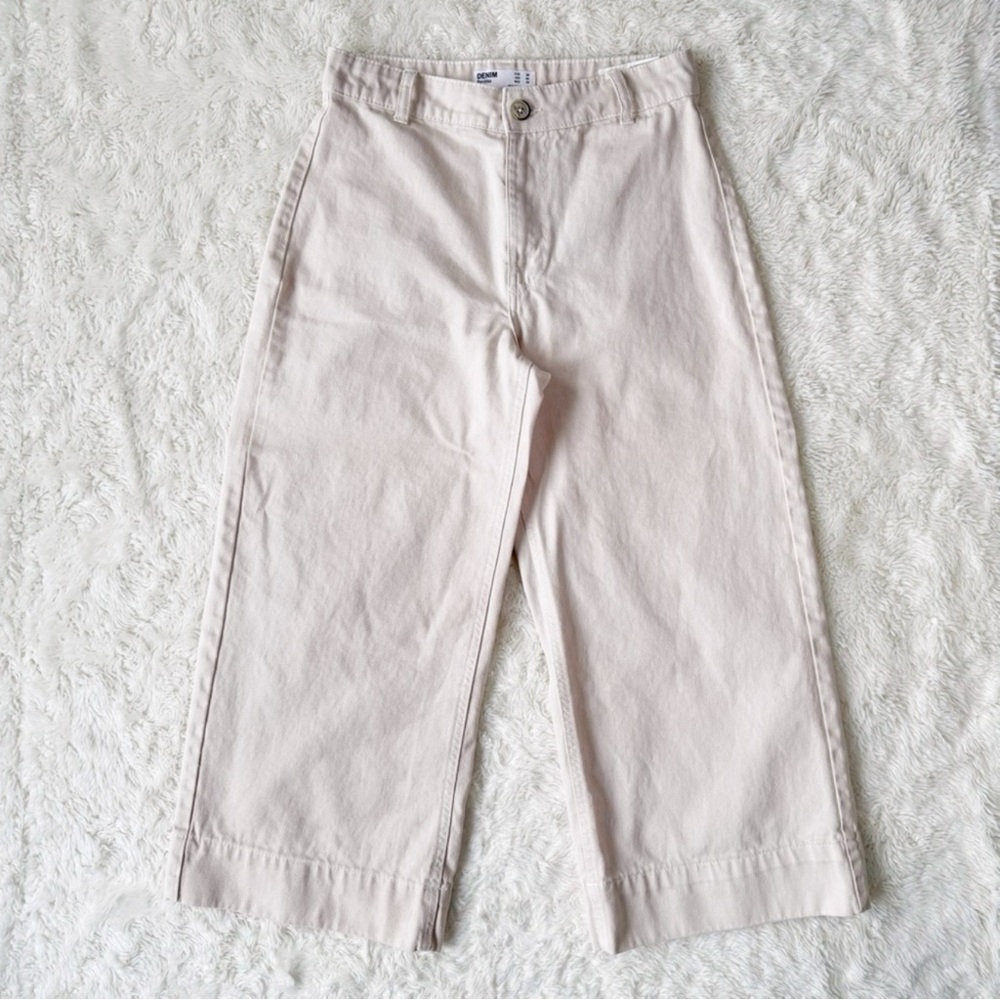 Bershka Woman Cream High Rise Wide Leg Pants US6 Preppy Classic Contemporary